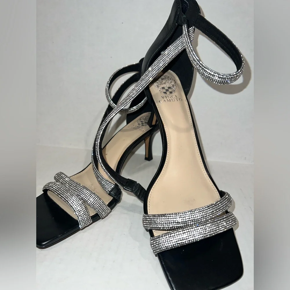 Vince Camuto Arklin Black and Silver Strappy Heels - Picture 15 of 16